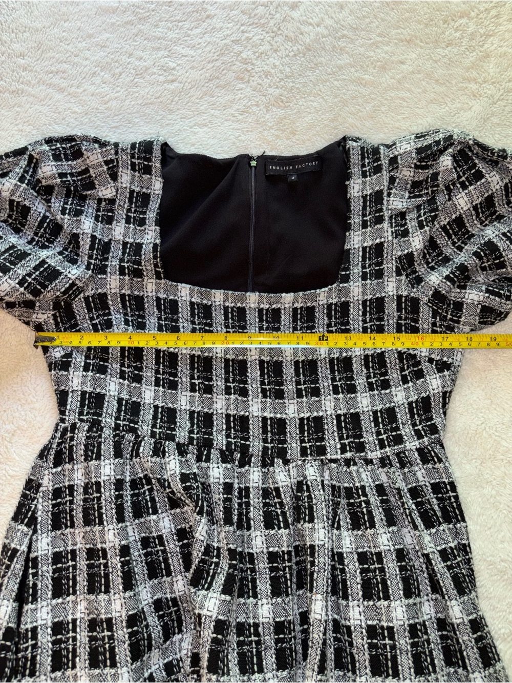 English Factory Black and White Puff Sleeve Tweed Mini Dress - Picture 8 of 10
